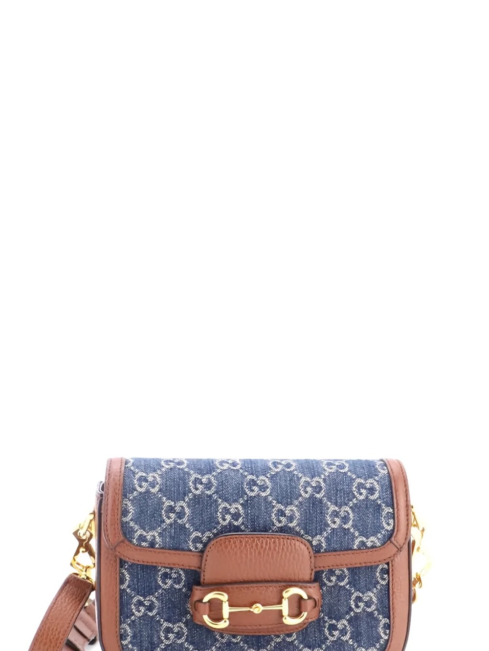 Gucci Blue Denim GG Canvas Crossbody with Brown Leather Trim 1955 horsebit